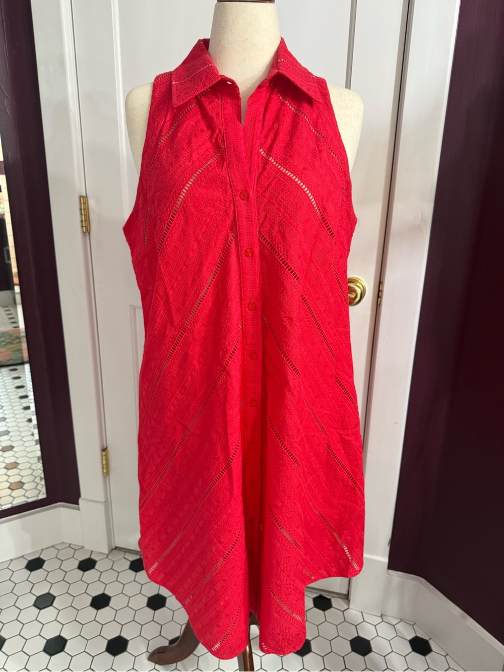 Finley Red Sleeveless Button-Front Shirt Dress